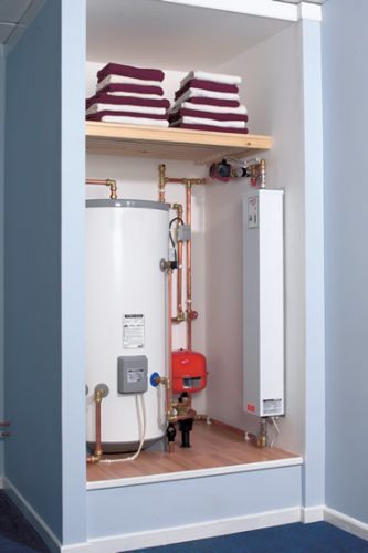 Electric boiler in airing cupboard